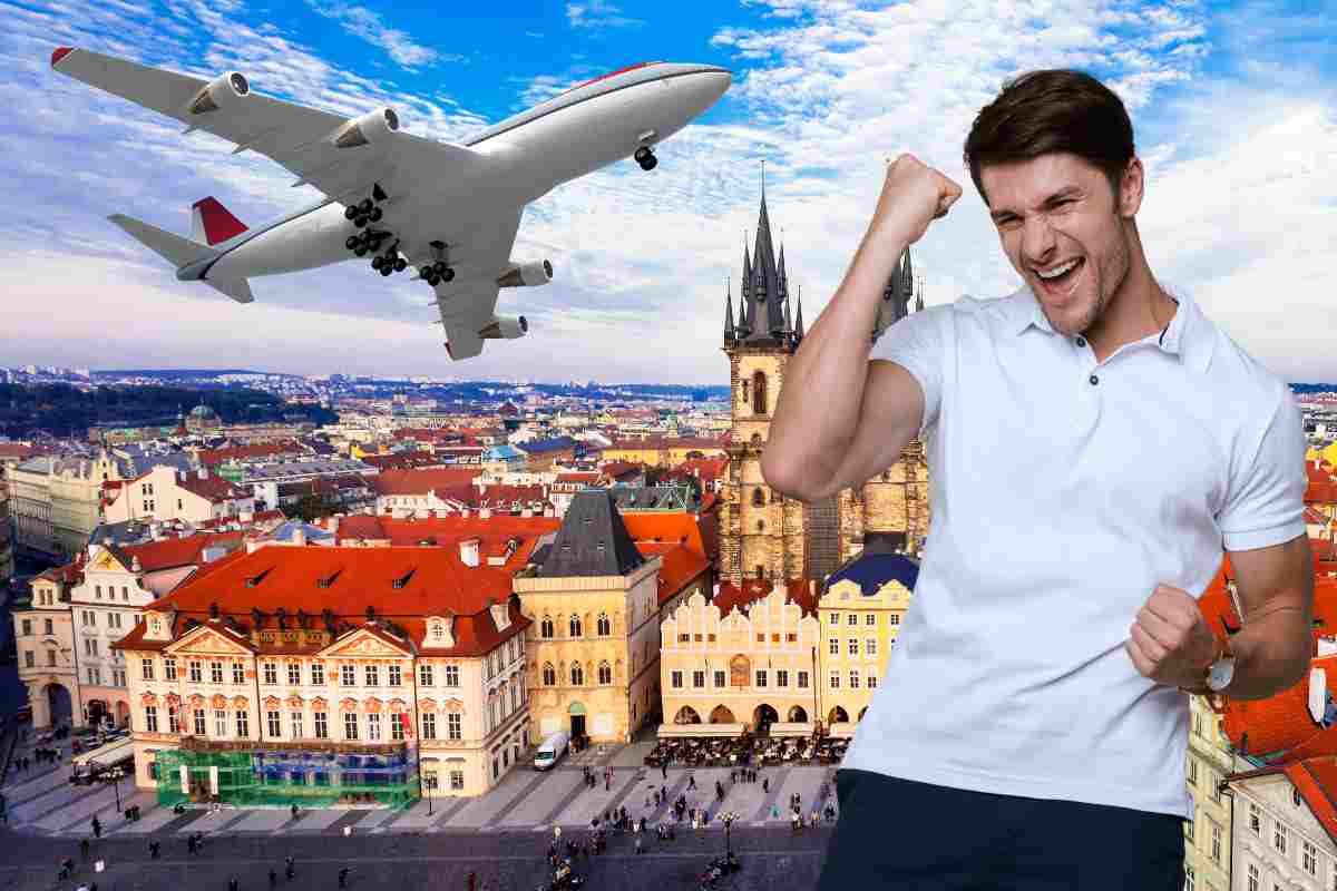 Praga, un aereo e un ragazzo che esulta