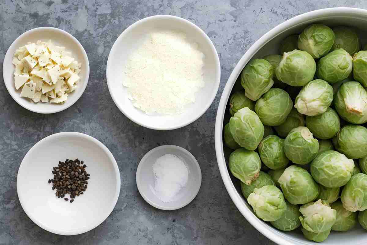 Ingredienti per i cavolini di Bruxelles cacio e pepe