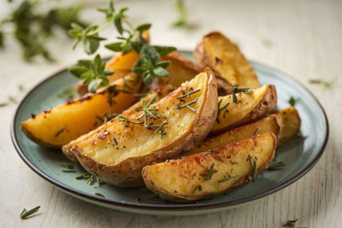 Patate disposte sul piatto e insaporite con spezie