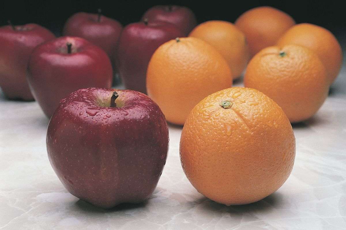 Frutti appena lavati disposti in ordine sul tavolo