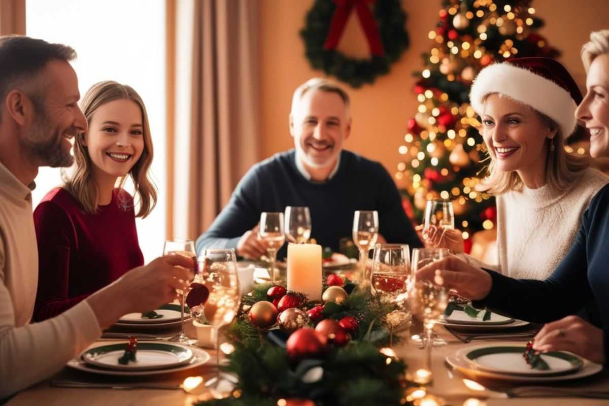 Famiglia a tavola nel giorno di Natale