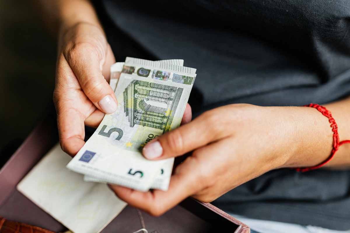 persona conta banconote da 5 euro