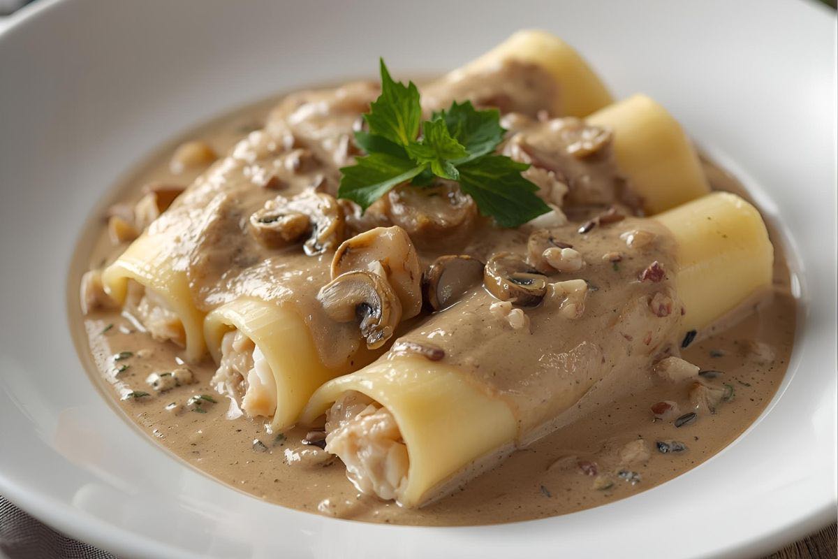 cannelloni funghi e crostacei
