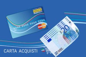 La carta acquisti e quattro banconote da 20 euro