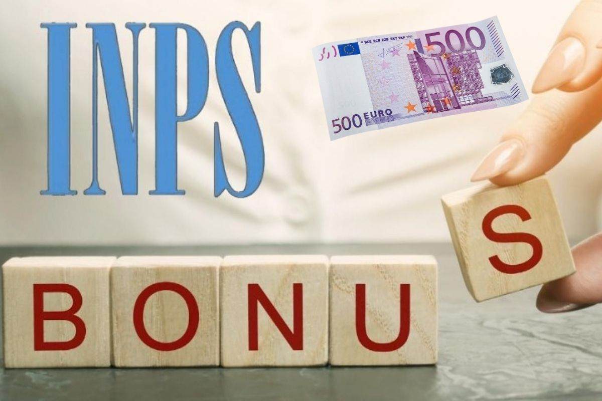 logo inps scritta bonus e banconota da 500 euro