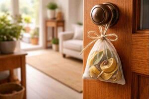 Bucce di limone appese alla porta di casa